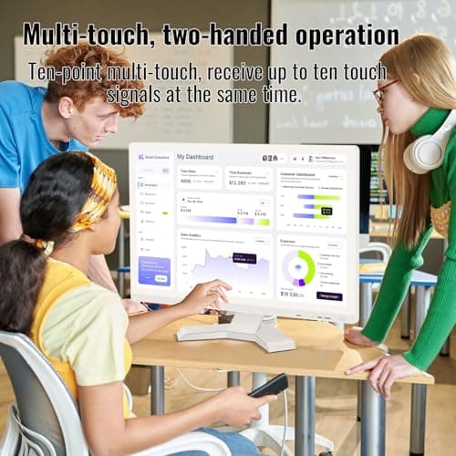 21.5 Inch Touchscreen Monitor FHD 1920x1080P, White, 75Hz, Built-in Speakers, HDMI VGA USB Port, 10-Point Computer Touch Screen PC Display, VESA Wall Mountable