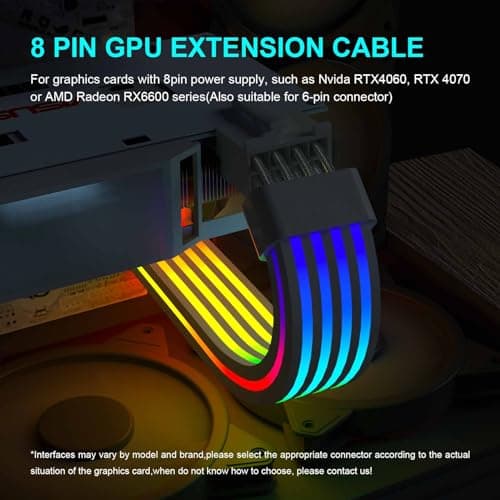 Sirlyr 8 Pin RGB GPU Cable,RGB PSU Cables Extension - Addressable 5V3Pin ARGB PC Case Decor for RTX 3060 4060 4070 Radeon RX 6600 580 Graphics Card Power Supply White