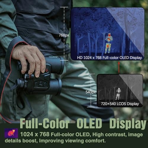 B50-640 LRF Thermal Binoculars for Hunting， Infrared Heat Night Vision with 50mm Focal Length, 640×480 pix @ < 30 mK NETD Sensor, LRF with 600m Accuracy, OLED High-Definition Display