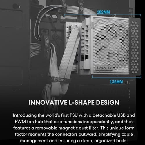 Lian Li Edge Serie - 1000W Full Modular Power Supply (Fan USB Hub Included) - Gold - ATX 3.1 - PCIE 5.1 Support - 12V-2x6 Connector - L-Shape Design for Dual Chamber Case - White (EG1000G.WH)