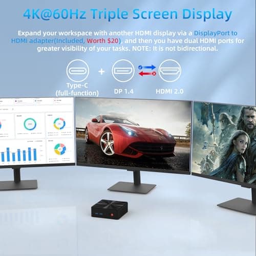 Mini PC, Intel 12th Alder Lake N100 (up to 3.4GHz), 16GB DDR4 RAM 512GB M.2 SSD Dual LAN, Mini Desktop Computers Windows 11, 4K Triple Display, Type-C, WiFi 6, BT 5.2, Micro PC for Home Office