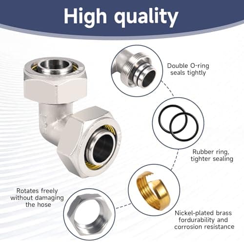 2PCS 3/4’’ Elbow Air Piping Fittings, Air Line Fittings For Shop Garage Compressed Air line System Kit Brass-Nickel Plated, 200PSI