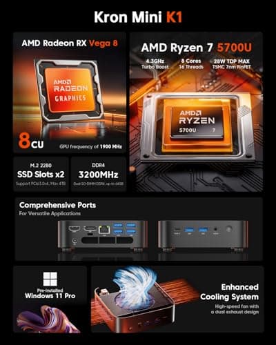 ACEMAGICIAN Mini PC AMD Ryzen 7 5700U : 32GB DDR4 1TB NVMe SSD Mini Computers, Small Gaming PC 4K@60Hz Triple Display, Mini Desktop WiFi6 | Bluetooth 5.2 | Dual Channel | Auto Power On | K1