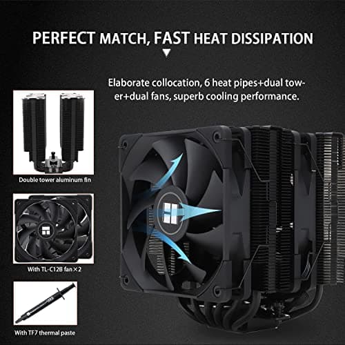 Thermalright Peerless Assassin 120 Black CPU Air Cooler, 6 Heat Pipes,TL-C12B PWM Fan, Aluminium Heatsink Cover, AGHP Technology, for AMD AM4/AM5/Intel LGA 1700/115X/1851/1200/2066/2011 PA120 Black