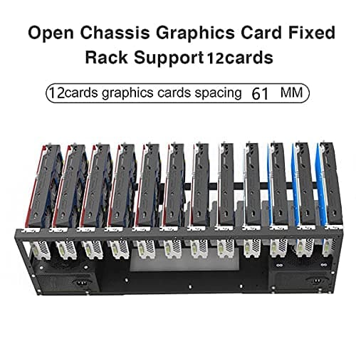 12 GPU Mining Rig Frame, Steel Open Air Miner Rig Case Support for Dual ATX, Bitcoin Miner Mining Rack for ETH Crypto Coin Currency Mining, Support to Dual Power Supply, Frame ONLY