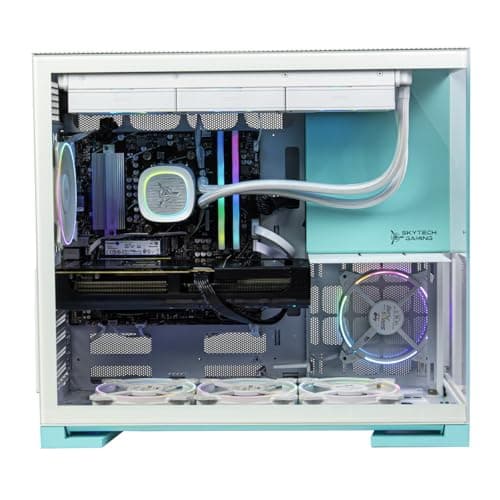 Skytech Gaming Aqua Desktop PC, Ryzen 7 7700X 4.5 GHz (5.4GHz Turbo), NVIDIA RTX 5060, 1TB Gen4 NVMe SSD, 32GB DDR5 RAM 5600 RGB, 850W Gold ATX 3 PSU, 360mm ARGB AIO, Wi-Fi, Win 11