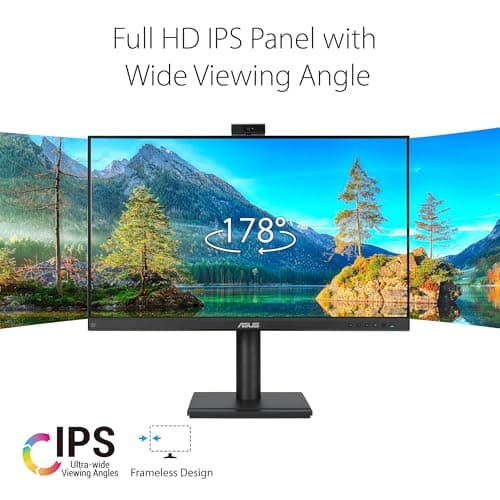 ASUS 27” 1080P Video Conferencing Monitor (BE279QFK) - Full HD, IPS, 100Hz, Frameless, Built-in Webcam, Mic Array, Speaker, Height Adjustable, Ergonomic Design, Eye Care, Wall Mountable, 3 yr warranty