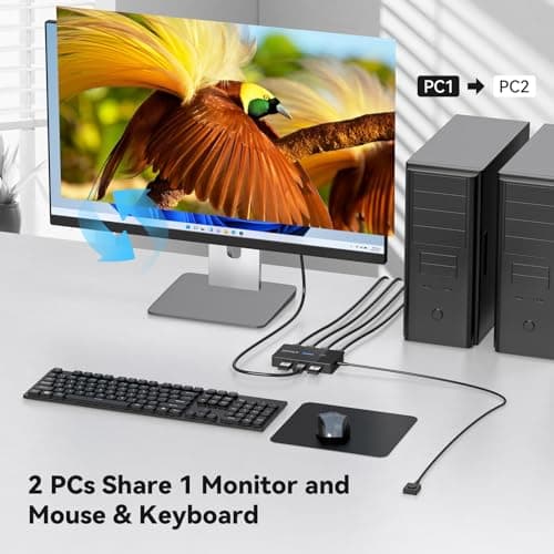 HDMI KVM Switch 1 Monitors 2 Computers 4K@60Hz USB KVM Switches 2 Ports for 2 PC Sharing Single Monitor and Keyboard Mouse with Wired Extend Controller Plug and Play
