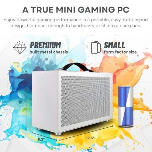 LAN Gaming Desktop (8.1L Small & Light, RTX 5070 12GB, AMD Ryzen 7 8700F, 32GB DDR5 RAM, 2TB NVMe SSD, Internal WiFi + Bluetooth, Windows 11 Pro) Best Mini ITX SFF Computer (White)