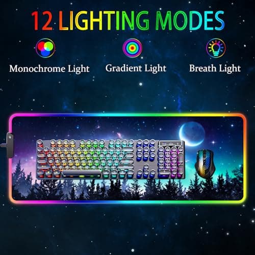 RGB Gaming Mouse Pad, Large Mousepad with Led Light, Gaming Accessories Keyboard Pad for Desk, Non-Slip Rubber Base Big Mouse Mat for Gamer, 31.5 X 11.8 Inch, Moon Starry Sky