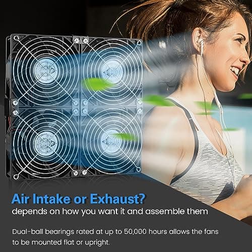 GDSTIME 4x120mm Powerful Computer Fans with AC Powered 100V 240V Variable Speed Controller DIY Cooling Ventilation Exhaust Projects for GPU Mining Rig Receiver TVs Network Rack Window Greenhouse Sheds