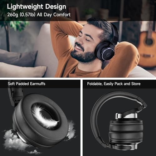 Wired Over Ear Headphones, Studio Monitor & Mixing DJ Headphones with 50mm Neodymium Drivers and 1/4 to 3.5mm Jack for Guitar AMP Podcast Piano Keyboard (Black)