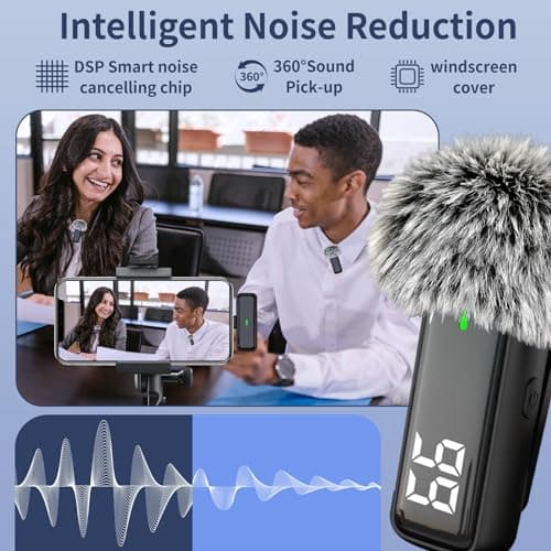 Wireless Microphone for iPhone Android with Charging Case - USB C Lavalier Phone Microphone for Video Recording Noise Cancelling Clip On Mini Mics Intuitive Battery Display