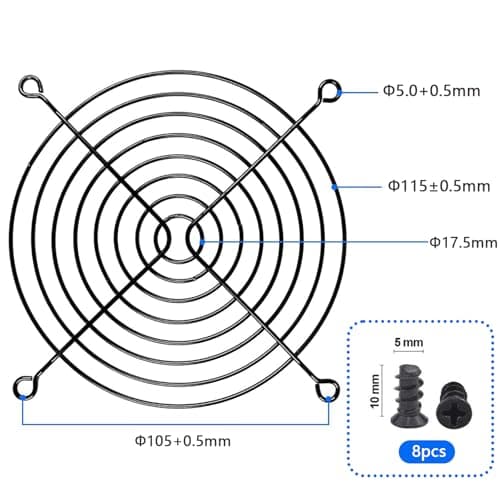 120mm Fan Grill,PC Fan Cover,Black PC Fan Grill Guard,Metal Slivery Black Replacement Screws,for PC Ventilator,2Pack.
