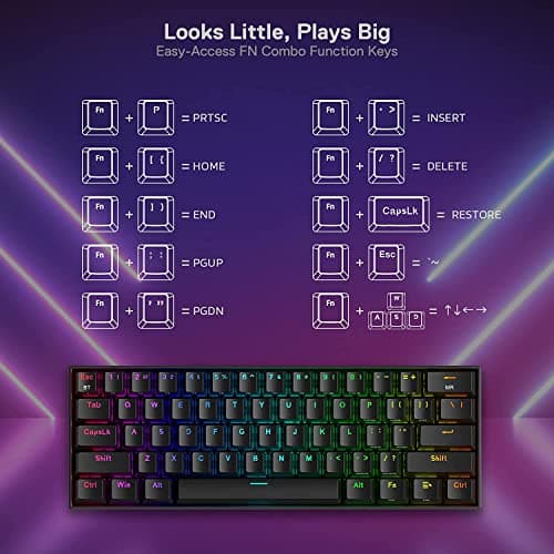 Redragon K530 Pro Draconic 60% Wireless RGB Mechanical Keyboard, BT/2.4Ghz/Wired 3-Mode 61 Keys Compact Gaming Keyboard w/Hot-Swap Socket, Free-Mod Plate Mounted PCB & Linear Red Switch