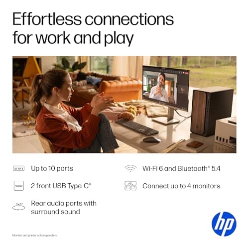 HP OmniDesk Desktop PC, Intel Core Ultra 7 265, 32 GB RAM, 2 TB SSD, Intel Graphics, Windows 11 Home, Microsoft Copilot, Dark Wood, M03-0060 (2025)