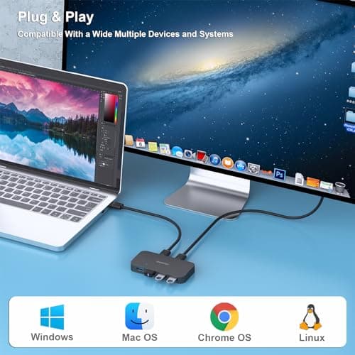 USB 3.0 Switch, USB Switch 2 Computers Share 4 USB for PC, Mouse, Keyboard, Printer, Scanner, USB KVM Switch Selector Compatible with Windows, Mac, Linux