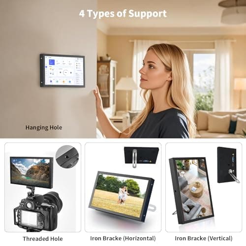 7 Inch Mini Monitor HDMI, Portable Vga Monitor with AV BNC 1024×600 LCD Screen with Built-in Speakers, 178° View Angle IPS, Multi-Function Mini Small Display for Raspberry Pi PC/TV/DVD/CVBS