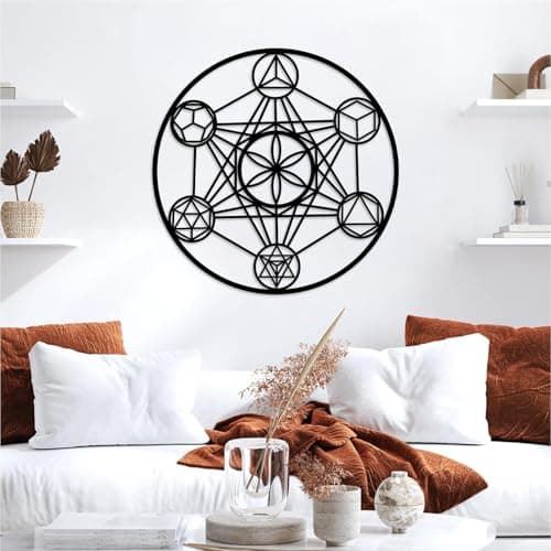 YDONVTI Metatron Cube Large Metal Wall Decor, Metal Sacred Geometry Wall Art, Spiritual Wall Decor, Meditation Decoration,Wall Hanging for Living Room Yoga Room (White, 19"x19"|47x47 cm)