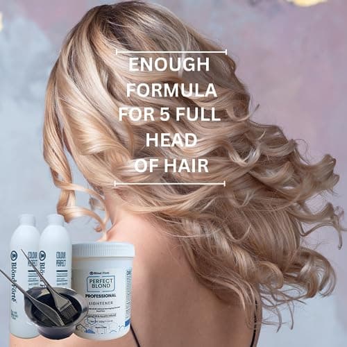 Perfect Blond 17 Oz/1.1 lbs Hair Toner Dye Lightener Bleaching Powder Kit + 30 Vol Developer Bundle 5 pcs (Blue Lightening Powder)