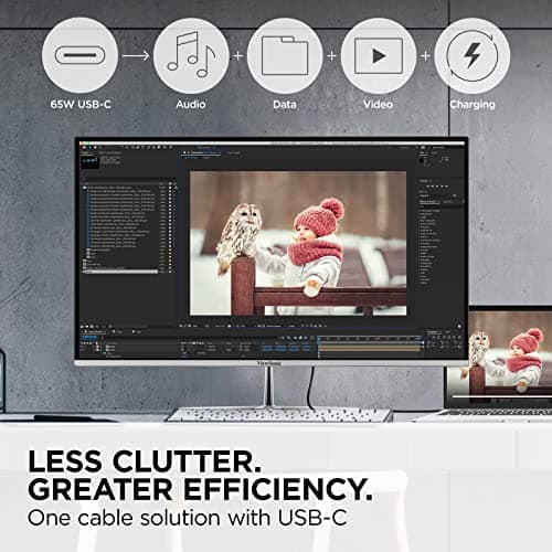 ViewSonic VX2776-4K-MHDU 27 Inch 4K UHD IPS Monitor, 65W USB C, HDR10 Content Support, Thin Bezels, HDMI and DisplayPort