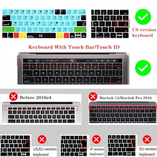 Davinci Resolve Shortcuts Keyboard Cover for 2016-2024 M1/M2 MacBook Pro 14 inch and MacBook Pro 16 inch, MacBook Pro 13 15 Touch Bar Inch(A1989/A1706,A1990/A1707) 2016-2024