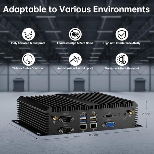 Thdeukoty Fanless Mini PC, Industrial Desktop Computers Windows 11 Pro, HTPC i5-8250U up to 3.4Ghz, 16G DDR4 RAM 256G SSD/COM/USB 3.0/4K/HDMI/VGA/2.5G LAN/WIFI6/BT 5.1/Full Metal Case/Auto Power On