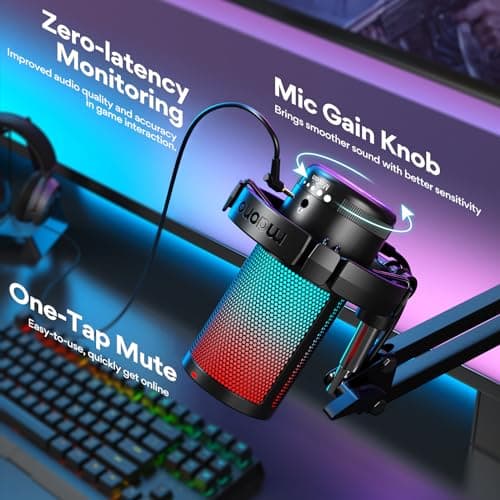 MAONO Gaming USB Microphone, Noise Cancellation Condenser Mic with Mute, Gain, Monitoring, Boom Arm, Pop Filter for Streaming, Podcast, Twitch, YouTube, Discord, PC, Computer, PS5, Mac, DGM20S