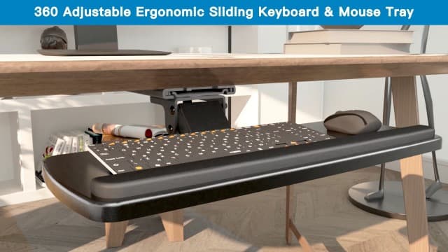 HUANUO Keyboard Tray Under Desk, 360 Adjustable Ergonomic Sliding Keyboard & Mouse Tray, Under Desk Keyboard Tray Slide Out, Keyboard Holder Under Desk for Typing in Home, Office Work, 25"W x 9.84"D