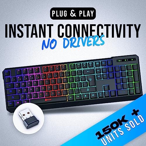 KLIM Chroma Wireless Gaming Keyboard RGB New - Long-Lasting Rechargeable Battery - Quick and Quiet Typing - Water Resistant Backlit Wireless Keyboard for PC PS5 PS4 Mac - Black