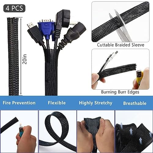 ELII 327 PCS Cable Management Kit 4 Cable Cable Sleeves,65 Cable Clips with 13Cord Holders,25 Roll Cable Organizer Straps,200 Fastening Cable Ties,20 Cable Zip Tie Mounts for Computer (Black)