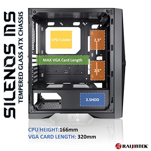 RAIJINTEK SILENOS MS PRO, PC Case ATX Tower with Mesh at Front and Tempered Glass (4.0mm) Side Panel, Comes with Pre-Installed 2pcs 200mm ARGB Fans at Front and 1pcs 120mm ARGB Fan at Rear.