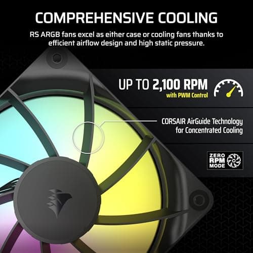 CORSAIR RS120 ARGB 120mm PWM Fans – Daisy-Chain Connection – Low-Noise – Magnetic Dome Bearing – Triple Pack – Black