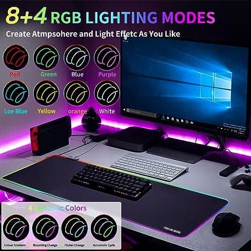 RGB Gaming Mouse Pad, 31.5 x 11.8 Inch Oversized Mouse Mat with 12 Light Modes, Non-Slip Rubber Base, Large Keyboard Pad for PC Gaming, Office, Black