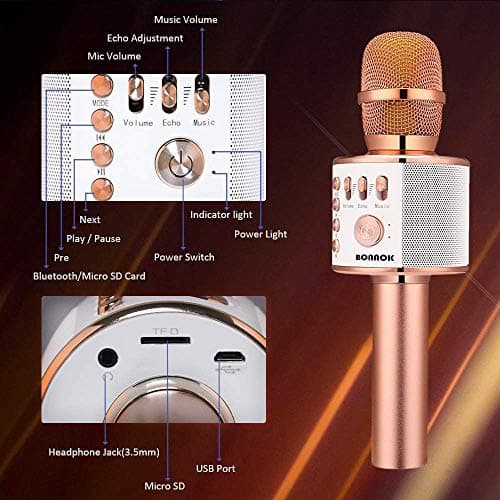 BONAOK Wireless Bluetooth Karaoke Microphone,3-in-1 Portable Handheld Karaoke Mic Speaker Machine Home Party Birthday for All Smartphones PC(Q37 Rose Gold)