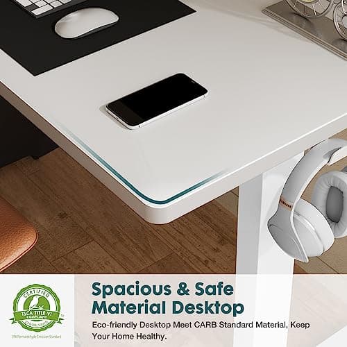 Standing Desk, Adjustable Height Electric Sit Stand Up Down Computer Table, 55x24 Inch Ergonomic Rising Modern Lift Motorized Gaming Desktop Workstation for Work Home Office - White