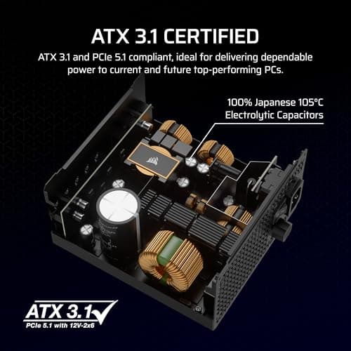 CORSAIR RM1000x Fully Modular Low-Noise ATX Power Supply – ATX 3.1 Compliant – PCIe 5.1 Support – Cybenetics Gold Efficiency – Native 12V-2x6 Connector – Black