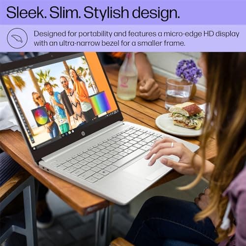 HP Portable Laptop, Student and Business, 14" HD Display, Intel Quad-Core N4120, 8GB DDR4 RAM, 64GB eMMC, 1 Year Office 365, Webcam, RJ-45, HDMI, Wi-Fi, Windows 11 Home, Silver