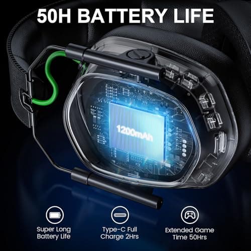 VK81 2.4GHz Wireless Gaming Headset for PS5, PS4, PC - Bluetooth Gaming Headphones with Noise Canceling Mic, Low Latency, Stereo Sound, 50+Hr Battery, RGB Headset Game Boy Accessories, Black