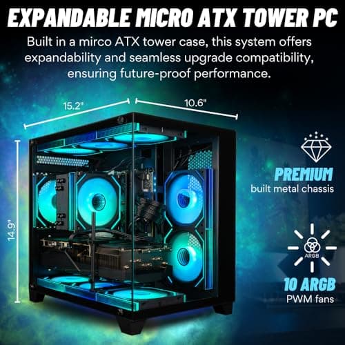 Panorama Gaming Desktop PC (NVIDIA RTX 5060 Ti 8GB, AMD Ryzen 7 5700X Processor, 32GB DDR4 RAM, 1TB NVMe M.2 SSD, WiFi 6E, HDMI + DP, Windows 11 Pro) Best 2025 RGB Prebuilt Tower Computer for Gamers