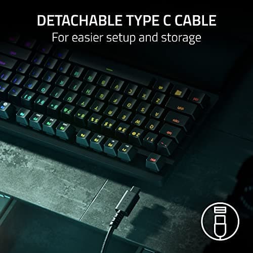 Razer Huntsman V2 TKL Tenkeyless Gaming Keyboard: Fast Clicky Optical Switches w/Quick Keystrokes & 8000Hz Polling Rate - Detachable Type-C Cable - Doubleshot PBT Keycaps - Ergonomic Wrist Rest