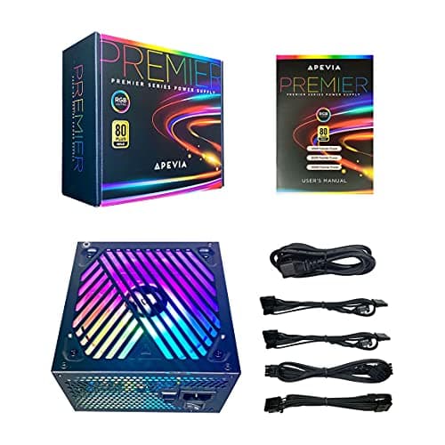 Apevia ATX-PM650W Premier 650W 80+ Gold Certified Active PFC ATX Semi-Modular Gaming Power Supply with 366 RGB Light Modes