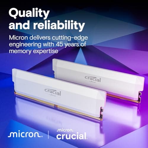 Crucial Pro DDR5 RAM 32GB Kit (2x16GB) 6400MHz CL38, Overclocking Desktop Gaming Memory, Intel XMP 3.0 & AMD Expo Compatible – White CP2K16G64C38U5W