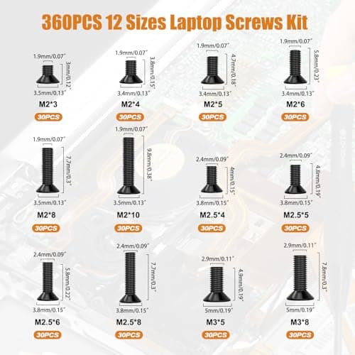 mankk 360PCS Laptop Screws 12 Sizes M2 M2.5 M3 Replacement Computer Tiny Screws Motherboard Screw with Screwdriver for Laptop PC Repair & DIY