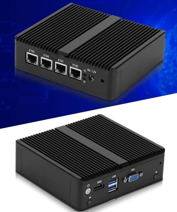 Fanless Mini PC N4000 with 4*i226 2.5G LAN, 2*USB3.0,HDMI,1*VGA,Mini Desktop Computer Support Dual Band WiFi for Industry Business,NO RAM NO SSD (NO RAM NO SSD)