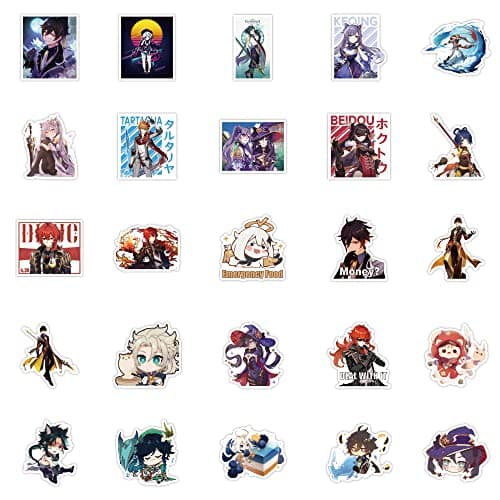 100Packs Genshin Impact Merch Stickers for Adults，Waterproof for Decals，Laptop Hydro Flask Water Bottle Car Cup Computer Guitar Skateboard Luggage Bike Bumper，Kids/Teens Genshin Impact Gift Card