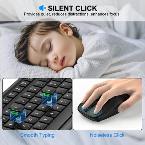 Wireless Keyboard and Mouse Combo, Full Size Silent Ergonomic Keyboard and Mouse, Long Battery Life, Optical Mouse, 2.4G Lag-Free Cordless Mice Keyboard for Computer, Mac, Laptop, PC, Windows