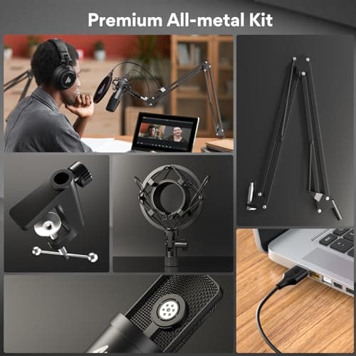 USB Microphone, MAONO 192KHZ/24Bit Plug & Play PC Computer Podcast Condenser Cardioid Metal Mic Kit with Professional Sound Chipset for Recording, Gaming, Singing, YouTube (AU-A04)