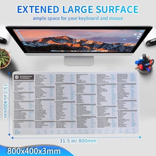 Excel Shortcut Desk Pad, Excel Shortcut Keys Mouse Pad for Windows, Extended Large Cheat Sheet Gaming Desk Mat, PC Office Spreadsheet Keyboard Gift (Windows,80X40 CM)