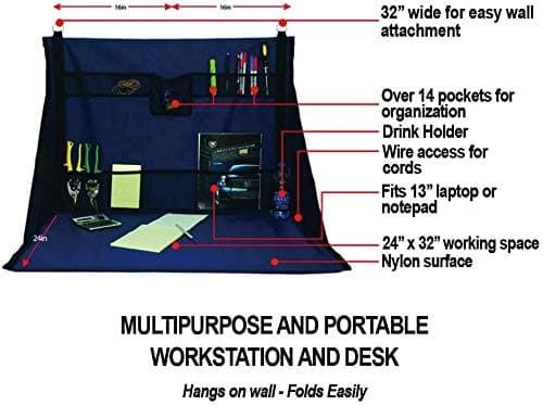 Mini Portable Standing Desk, Workbench, Work Station, Storage for Jobsite, Garage, Office, Shop, Hanging Work Surface, Black (WS3700)